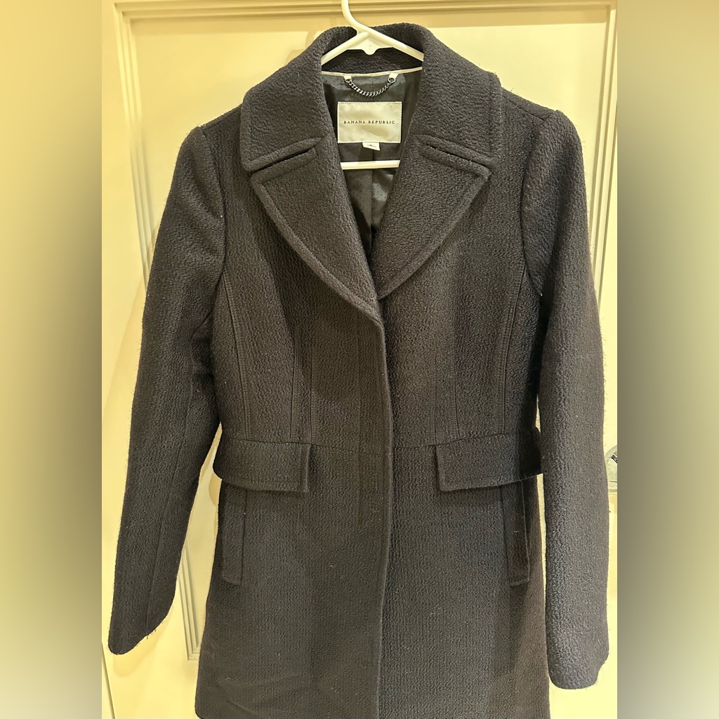 Banana Republic Black Wool Winter Dress Coat, Size Small (Like New)